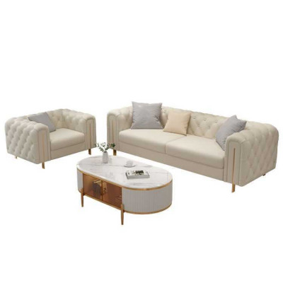 Komplet 2-częściowy zestaw sofowy do salonu trzyosobowa sofa nowoczesna Fotel Skóra