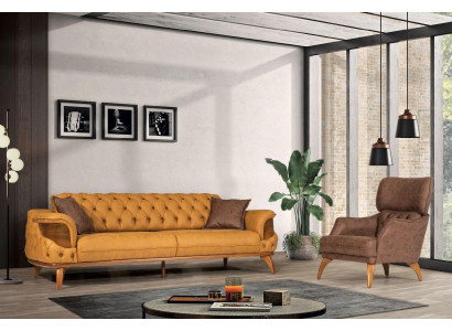 Nowoczesny zestaw wypoczynkowy Chesterfield trzyosobowe luksusowe sofy Fotel żółty 2-częściowy