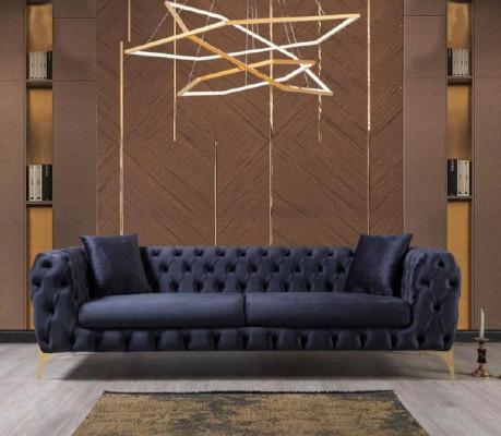 Trzyosobowa sofa Chesterfield ze stali nierdzewnej, luksusowa sofa niebieska, designerskie meble nowość