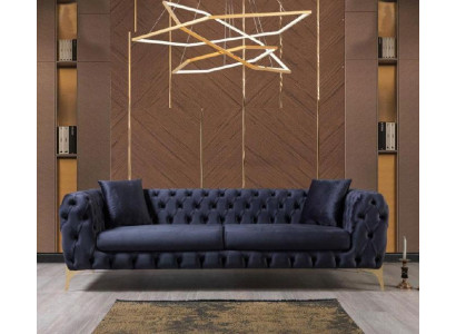 Trzyosobowa sofa Chesterfield ze stali nierdzewnej, luksusowa sofa niebieska, designerskie meble nowość