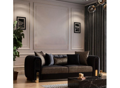 Sofa Trzyosobowa Trzyosobowa Nowoczesny Materiał Czarny Sofy Design Salon
