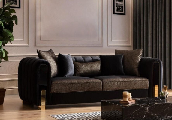 Sofa Trzyosobowa Trzyosobowa Nowoczesny Materiał Czarny Sofy Design Salon