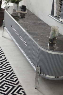 Szafka RTV Szafka RTV Półki Kredens Tabela Modern Szary Luksus Nowość