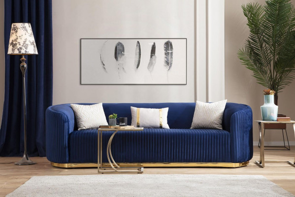 Stal nierdzewna trzyosobowa luksusowa sofa niebieska meble do salonu sofy tapicerowane kanapy