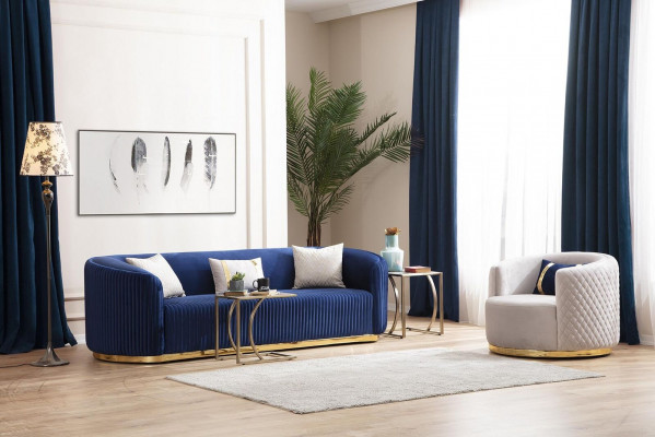 Stal nierdzewna trzyosobowa luksusowa sofa niebieska meble do salonu sofy tapicerowane kanapy
