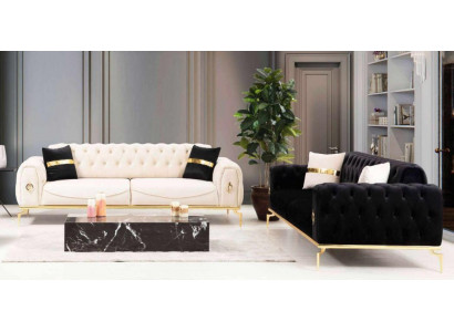 Zestaw sofowy luksusowy trzymiejscowy zestaw wypoczynkowy Chesterfield Czarny 3+3 Siedziba