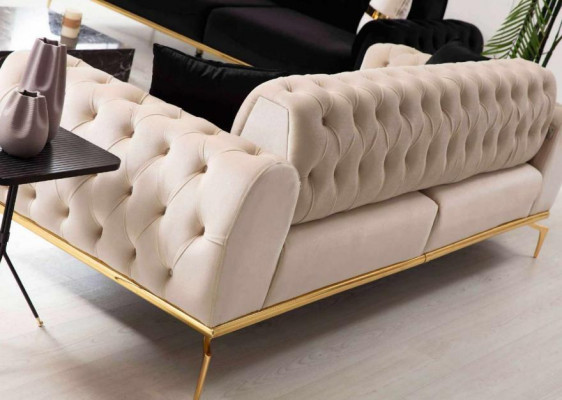 Zestaw sofowy luksusowy trzymiejscowy zestaw wypoczynkowy Chesterfield Czarny 3+3 Siedziba