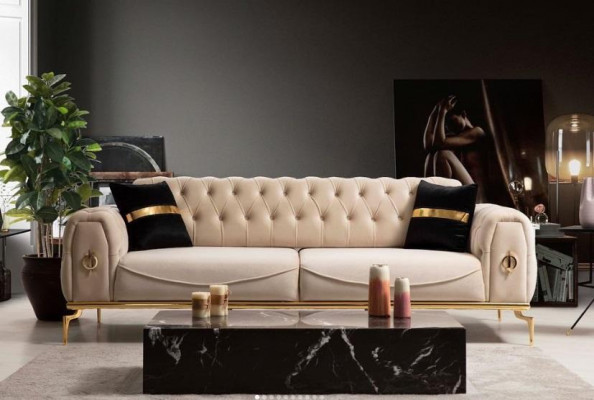 Stylowy komplet wypoczynkowy Chesterfield Stal nierdzewna Meble Sofas Fotel Zestaw wypoczynkowy