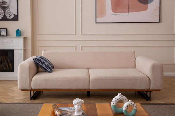 Designerska Sofa 3 miejsce do siedzenia Podkładka Włókienniczy Nowoczesna Podkładka Beżowa 230cm Kanapy