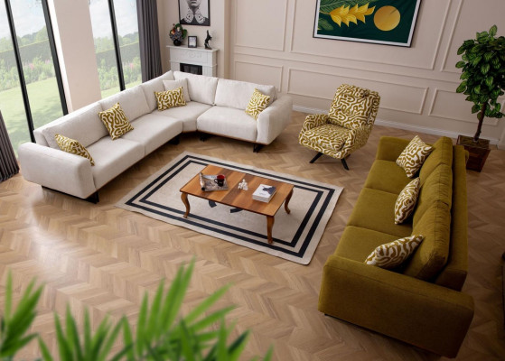 Designerski zestaw do salonu, 3 sztuki. Sofa 4+1 Siedziba Narożnikowa kanapa w kształcie litery L Modern
