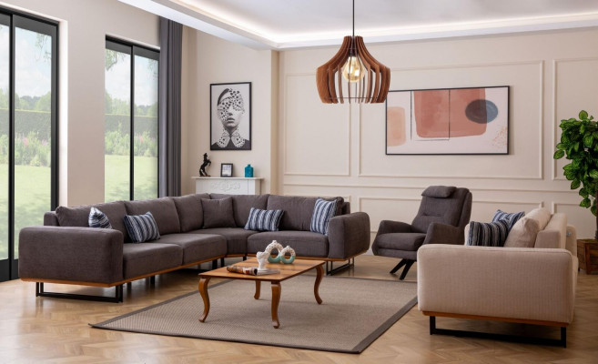 Designerski zestaw do salonu Żywy krajobraz Narożnikowa kanapa L-Shape 3 Sofa Fotel 3-częściowa