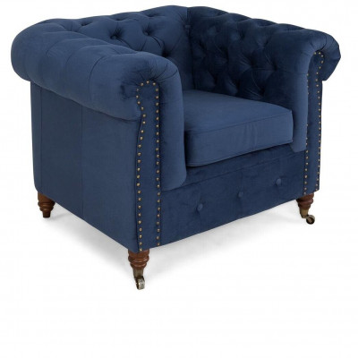Designerski Fotel 1 miejsce do siedzenia Blue Skóra Włókienniczy Luxury Club Lougne Sofa Chesterfield