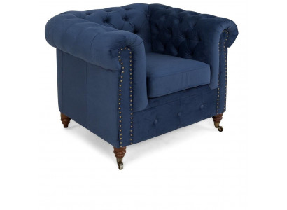Designerski Fotel 1 miejsce do siedzenia Blue Skóra Włókienniczy Luxury Club Lougne Sofa Chesterfield