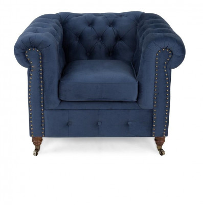 Designerski Fotel 1 miejsce do siedzenia Blue Skóra Włókienniczy Luxury Club Lougne Sofa Chesterfield