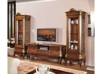 Klasyczna ścienna do salonu RTV 2x gabloty Solidne drewno Meble TV-Półka Nowość