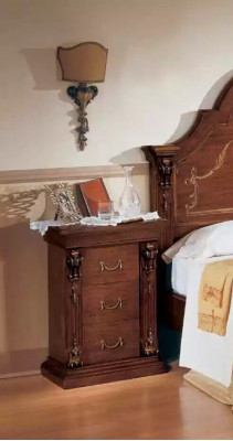 Klasyczny Brązowy Zestaw Sypialnia Łóżko 2x Szafki nocne Kredens Zestaw 5szt