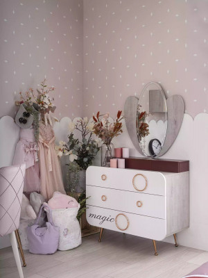 Białe Drewno Kredens 3x szuflady designerskiego Lustro żłobek zestaw 2 sztuki