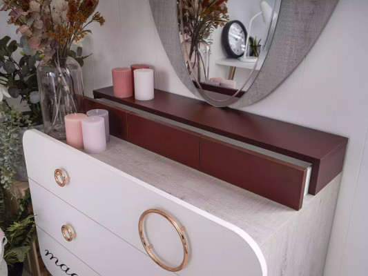 Białe Drewno Kredens 3x szuflady designerskiego Lustro żłobek zestaw 2 sztuki