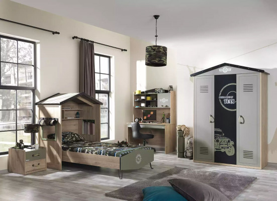 Design Rama łóżka Łóżko Drewno Zielone Meble dziecięce chłopięce łóżko składane Modern