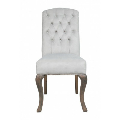 Fotele Szary Chesterfield x6 Designerskie drewniane nóżki Luksusowy zestaw 6 sztuk