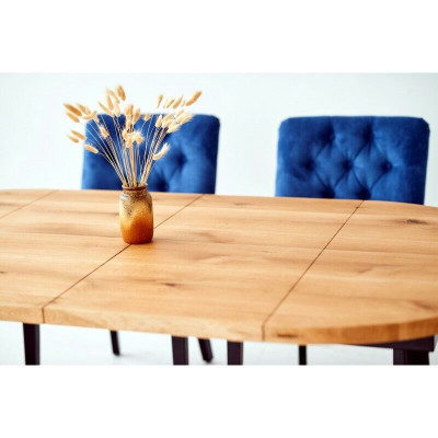 Okrągłe Drewno Stół obiadowy Designer Blue x4 Chesterfield jadalnia Krzesła 5-częściowy zestaw.