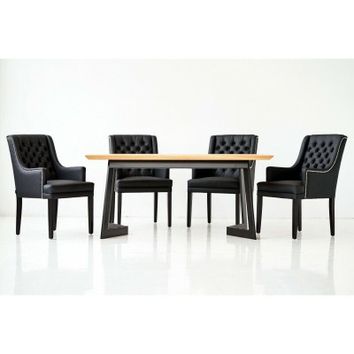Nowoczesny owalny stół do jadalni Designerski czarny Chesterfield Krzesła 7-częściowy. ustawić
