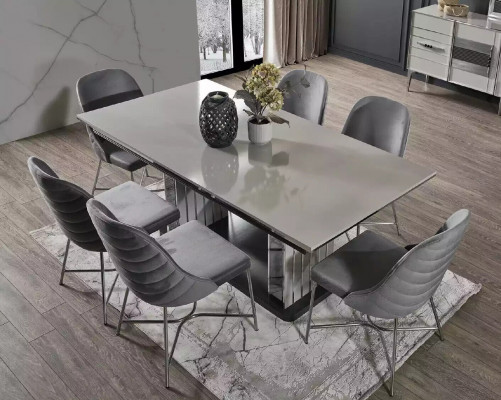 Szary Meble do Jadalni Stół obiadowy Krzesła Zestaw Dining Group Modern Meble