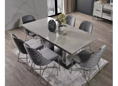 Szary Meble do Jadalni Stół obiadowy Krzesła Zestaw Dining Group Modern Meble