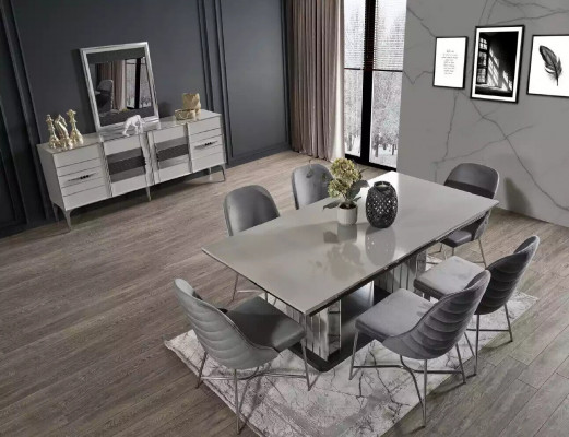 Szary Meble do Jadalni Stół obiadowy Krzesła Zestaw Dining Group Modern Meble