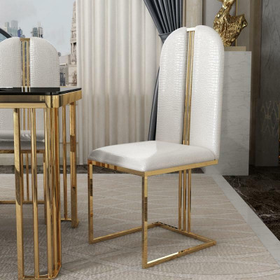 Stal nierdzewna Krzesło jadalnia Skóra Krzesło Krzesła Stal nierdzewna Designer Gold