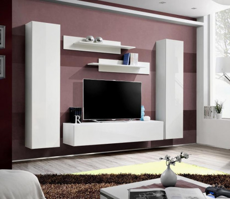 Jednostka ścienna Kompletne meble do salonu 5 sztuk. Zestaw Ściana z półkami stojak TV