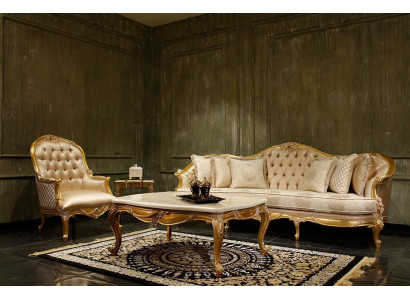 Beżowy Salon Chesterfield Zestaw sofowy Classic 3-miejsce siedzące Fotel
