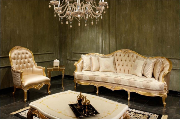 Beżowy Salon Chesterfield Zestaw sofowy Classic 3-miejsce siedzące Fotel