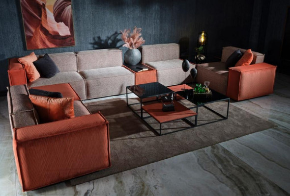 Duża kanapa narożnikowa w kształcie litery U kanapa tapicerowana sofa pomarańczowa nowoczesna sofa