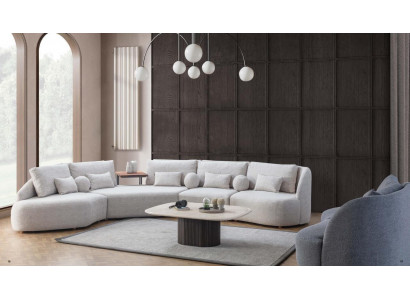 Biała Narożnikowa kanapa Nowoczesna sofa w kształcie litery L Sofa do salonu z drewnianą ramą