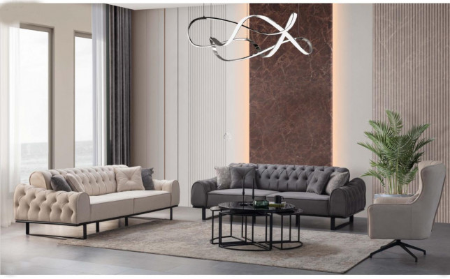 Biały -Szary Designerski komplet wypoczynkowy Chesterfield Podkładka Fotel Zestaw 3-częściowy