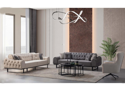 Biały -Szary Designerski komplet wypoczynkowy Chesterfield Podkładka Fotel Zestaw 3-częściowy