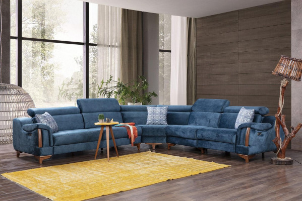 Sofa L-Shape Nowoczesna Niebieska Narożnikowa kanapa Kanapa Living Room Design Nowe Meble