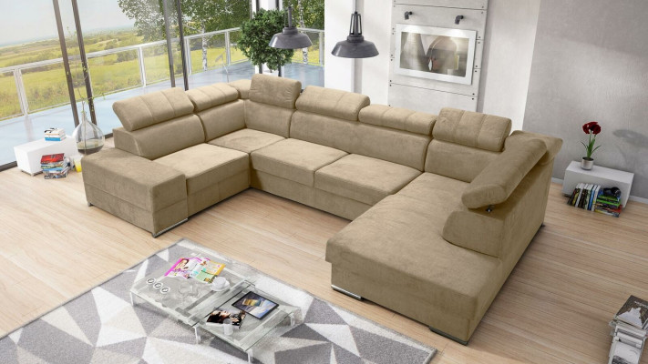 Narożnikowa kanapa Kształt U Sofa Kanapa Włókienniczy Sofy Design Żywy krajobraz Funkcja łóżka Materiał