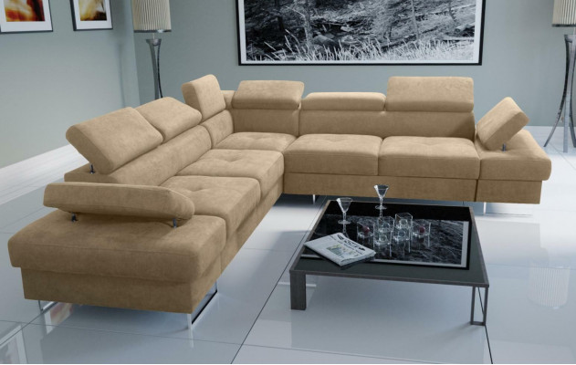 Sofa Kanapa Tapicerka Salon w kształcie litery L Narożnik Tekstylna Skóra Nowy Beżowy Luksus