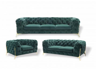 Chesterfield Couch Podkładka Siedziba Ustawić 3+1+1 miejsce siedzące Aksamit Designer Couches Nowość