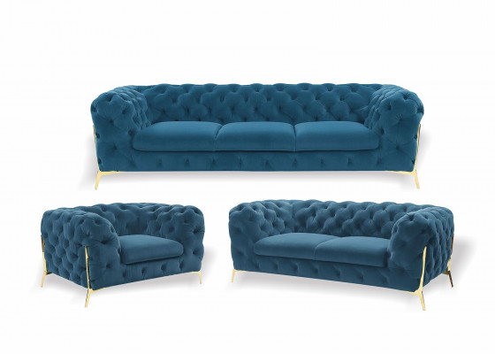 Chesterfield Couch Podkładka Siedziba Ustawić 3+1+1 miejsce siedzące Aksamit Designer Couches Nowość