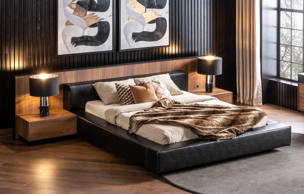 Luksusowe Łóżko z Szafkami Loft Sypialnia Meble Zestawy łóżek Tapicerowane