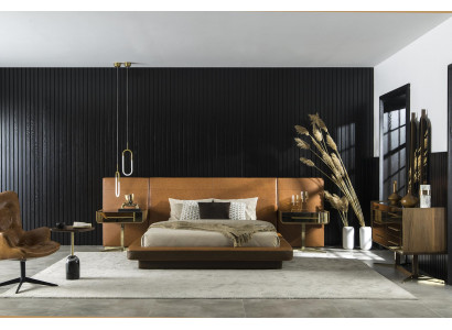 Design Sypialnia Łóżko z dwoma luksusowymi stolikami nocnymi Szkło stoły łóżka Hotel