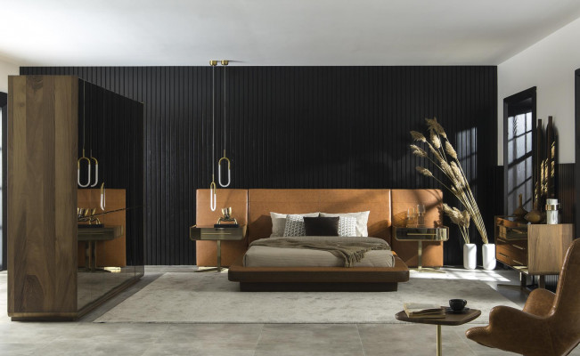 Design Sypialnia Łóżko z dwoma luksusowymi stolikami nocnymi Szkło stoły łóżka Hotel