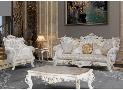 Chesterfield Sofa Podkładka Ustawić 3+1 Siedziba Biały Włókienniczy trzyosobowy stolik kawowy