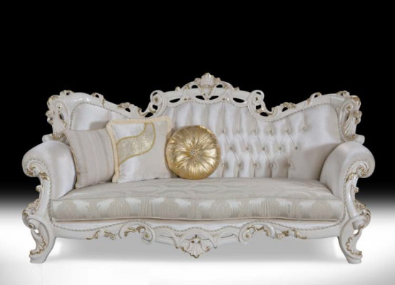 Chesterfield Sofa Podkładka Ustawić 3+1 Siedziba Biały Włókienniczy trzyosobowy stolik kawowy