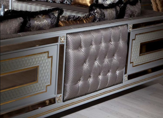Designerska Sofa Modern Luxury 3 miejsce do siedzenia Drewno Meble Podkładka Włókienniczy Szara Nowa