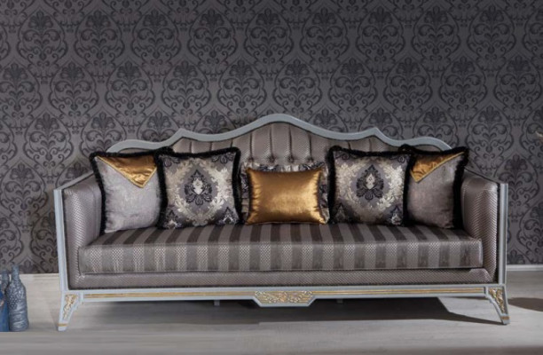 Sofa 3 miejsce do siedzenia Kanapy Sofy Trzyosobowe Włókienniczy Luksusowa Sofa Podkładka Baroque
