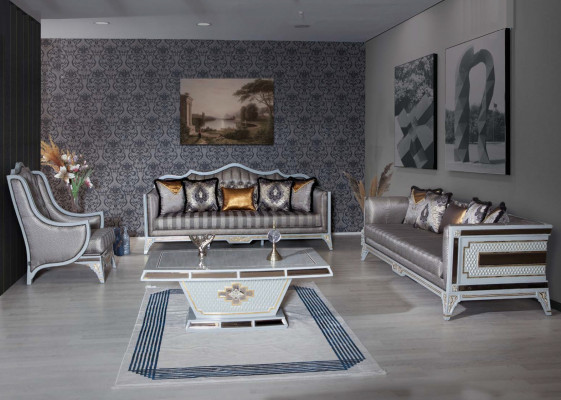 Sofa 3 miejsce do siedzenia Kanapy Sofy Trzyosobowe Włókienniczy Luksusowa Sofa Podkładka Baroque